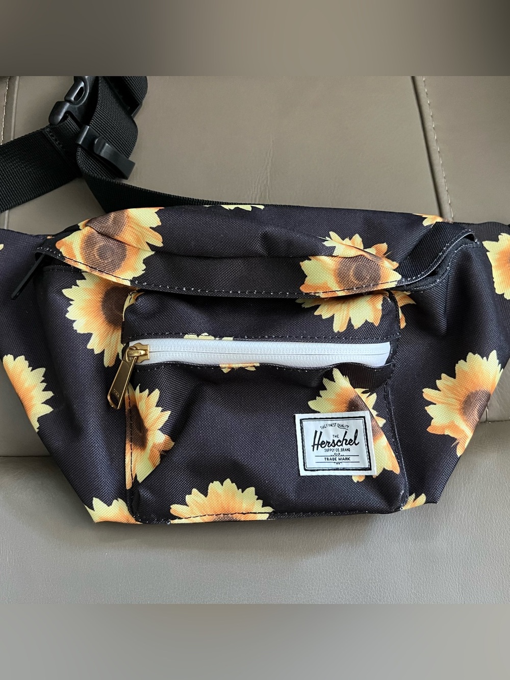 Herschel Supply Company Black Mini Bag with Yellow Sunflower Print